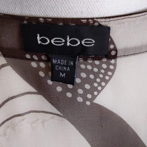 Bebe Silk Vintage 90s Sheer Cover Kimono Wrap Top Beaded Brown - Picture 7 of 8